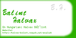 balint halvax business card